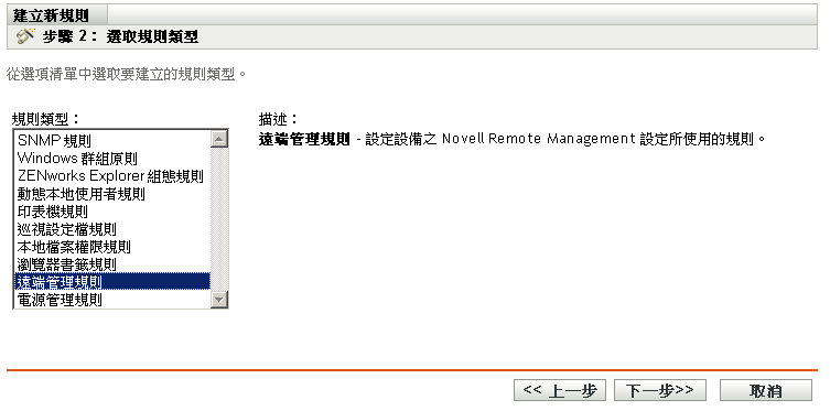 「建立新規則」精靈中的「選取規則類型」頁面
